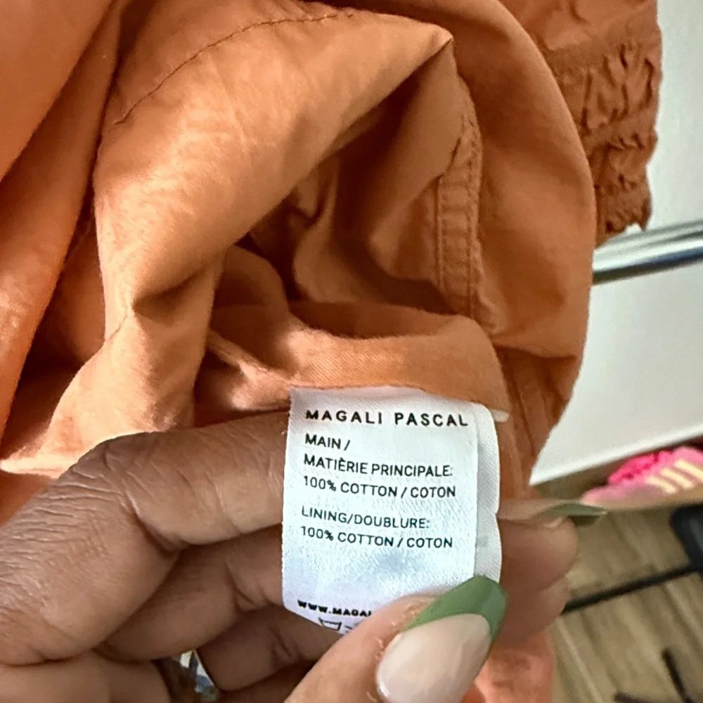 Magali Pascal Dress Smocked Orange Long Sleeve Mini Dress Puff Shoulders Size S - Picture 4 of 7